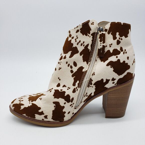 Altar'd State Boots Women US 7.5 Brown White Cow Print Ankle Zip Block Heel - Picture 5 of 13
